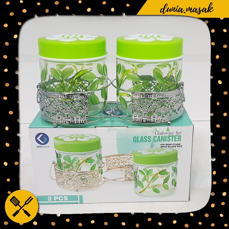 Toples Kue Set Kaca Kim Glass Canister 2 Pcs Unik Murah Berkualitas