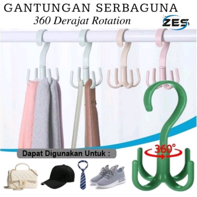 GANTUNGAN PUTAR 4 KAIT HOOK SERBAGUNA CANTOLAN DAPUR SEPATU TAS BAJU