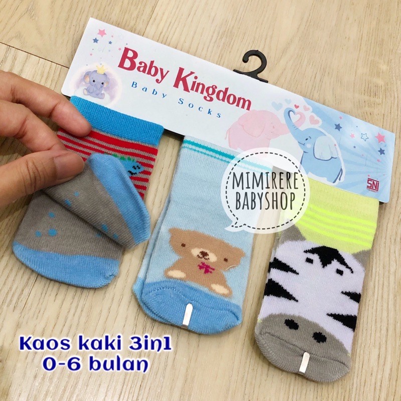 Kaoskaki 3in1 0-6bulan | Baby Kingdom Baby Socks 3in1 | Kaos Kaki Bayi 0-6bulan