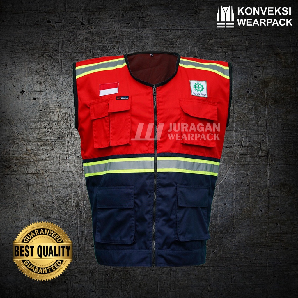 Rompi Vest Warna Merah Kombinasi Biru Navy