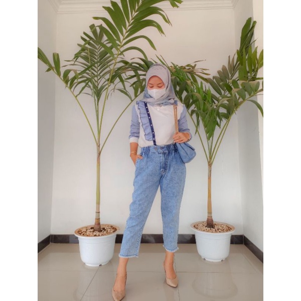 Feya Boyfriend Jeans Highwaist Pants Celana Panjang Denim Outfit Remaja Ootd Kekinian