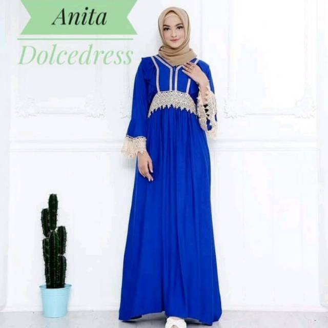 Daster Arab India Busui Katun Rayon Adem Dolce Dress Anita Biru Birel Tangan Panjang