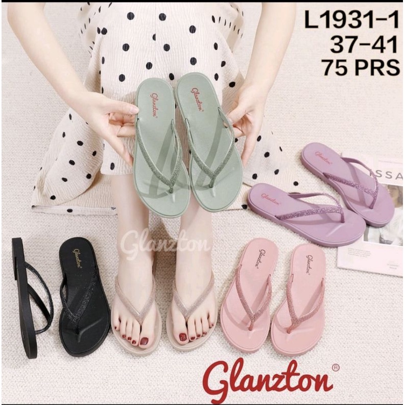 SANDAL JEPIT GLITTER WANITA BAHAN KARET LENTUR SENDAL IMPORT KOREA ANTI SLIP GLANZTON 1913-1