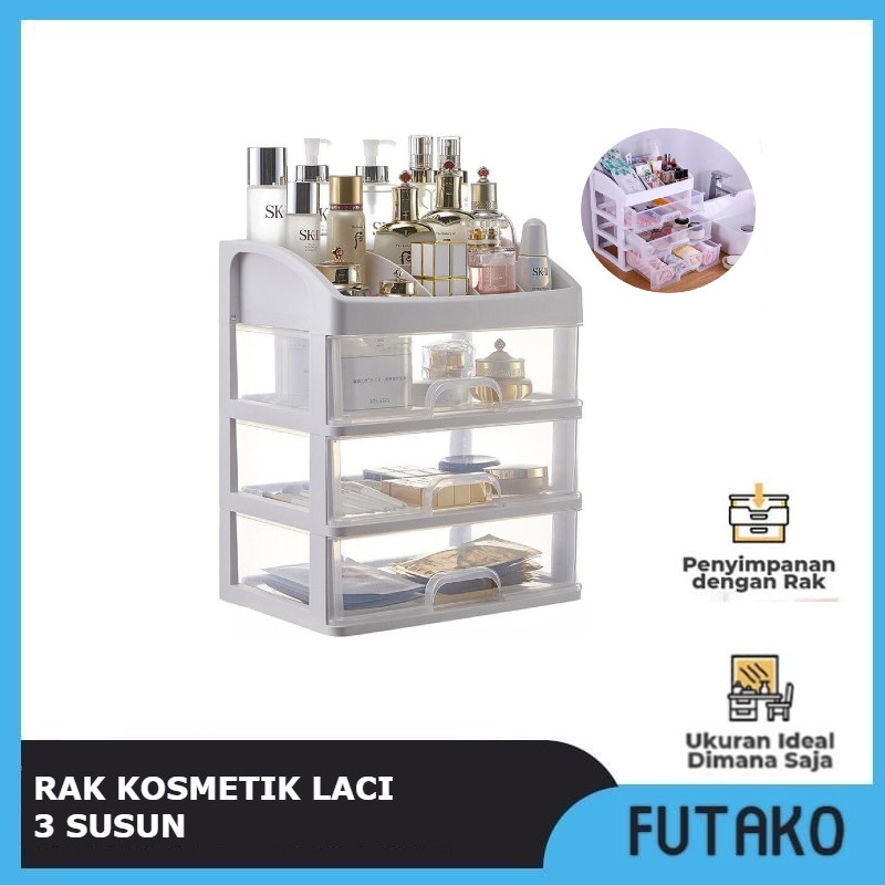 FUTAKO Rak Kosmetik Laci Multifungsi / Rak Kosmetik Laci Drawer / Rak Kosmetik 3 Susun / Rak Serbaguna Warna Putih