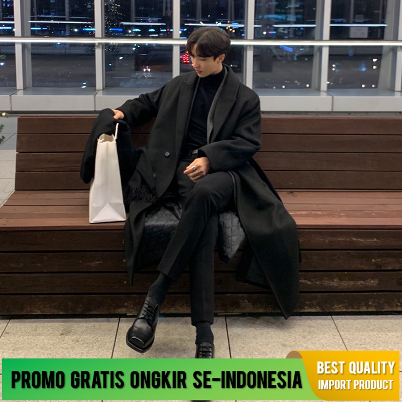Jaket Blazer Pria Wol     Korea Bermutu Tinggi Rasa  Bawah Lutut   Retro Empuk wol  Pasang Impor