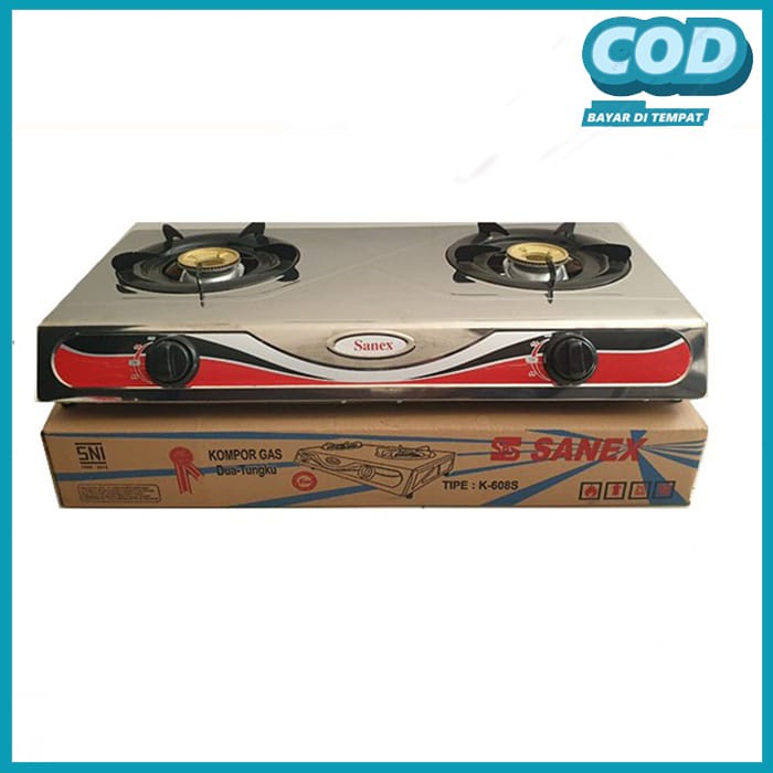 Sanex K-608S Kompor Gas 2 tungku Stainles pilih + paket selang