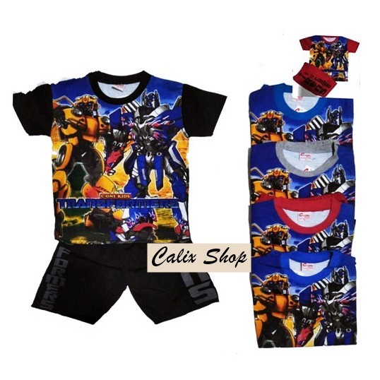 Setelan Anak TRANSFORMERS 1 – 10 Tahun Sablon Bahan Katun Adem