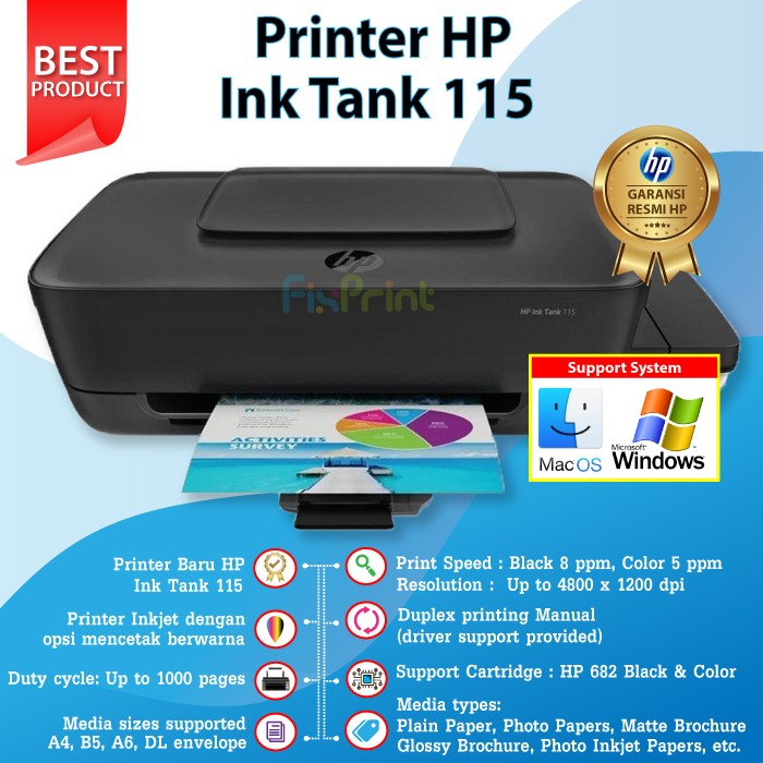

Printer Ink Tank HP 115 Infus With Tinta GT51 / GT53 Black GT52 Color FPTS170