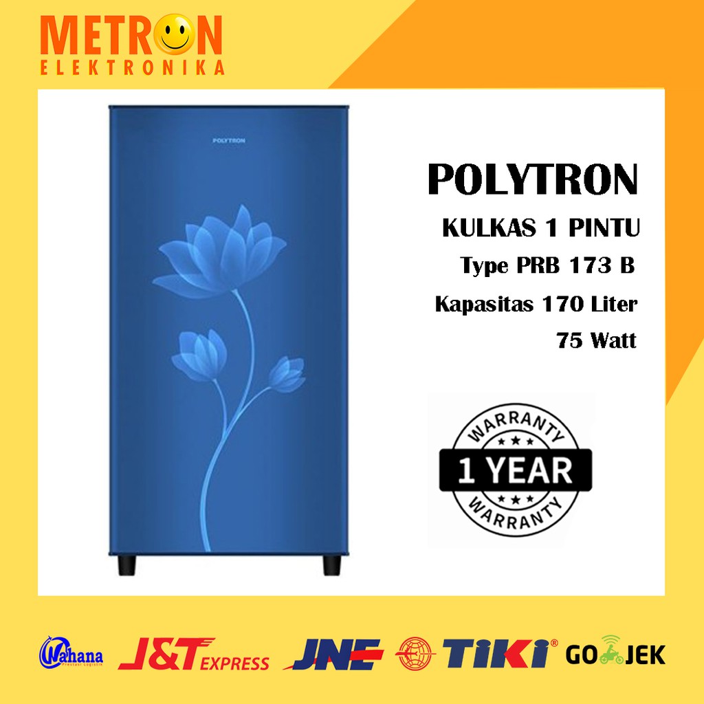 POLYTRON PRB 173 B BLUE METAL KULKAS 1 PINTU 170 LT LITER PRB173