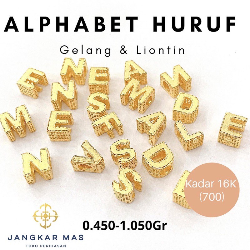 EMAS ASLI Liontin Huruf Gelang Huruf Alphabet Alfabet Charm Huruf 16K