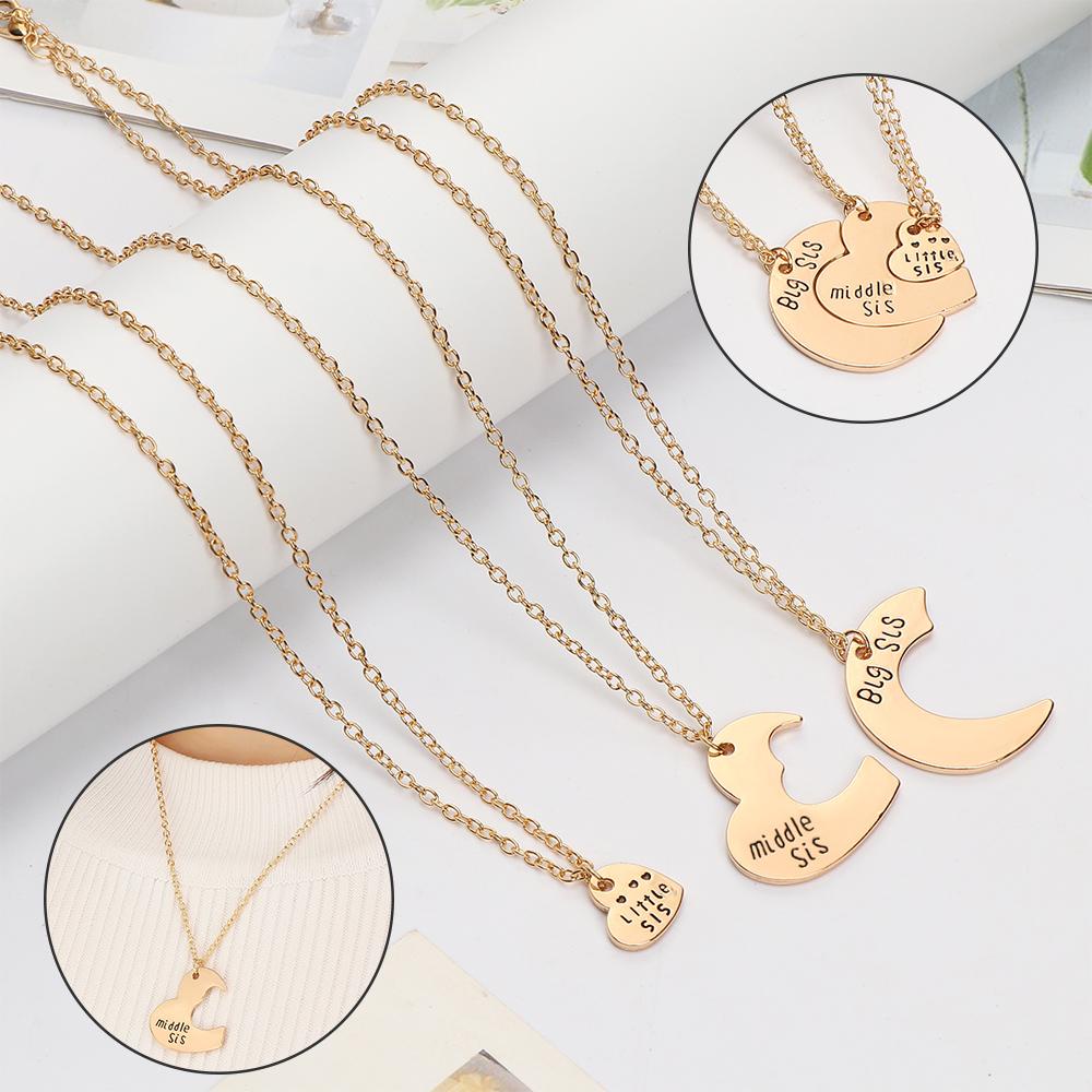 3pcs / Set Kalung Rantai Dengan Liontin Bentuk Hati Motif Tulisan Big Sis Untuk Saudara Perempuan