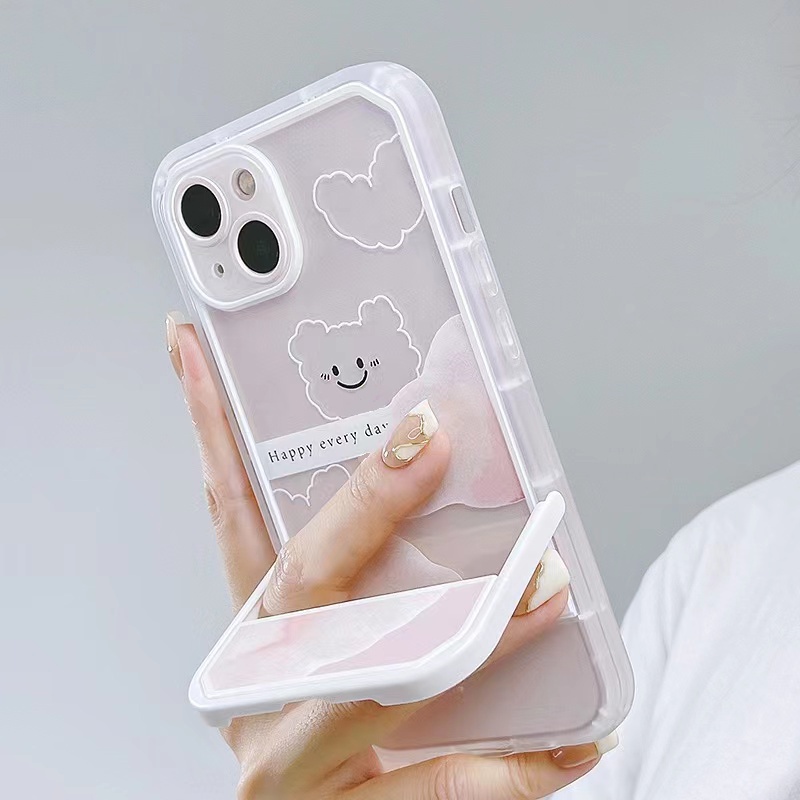 Soft Case TPU Transparan Dengan Bracket Untuk iPhone 12 13 Se 2020 6 6S 7 8 Plus X XS XR 11 Pro Max