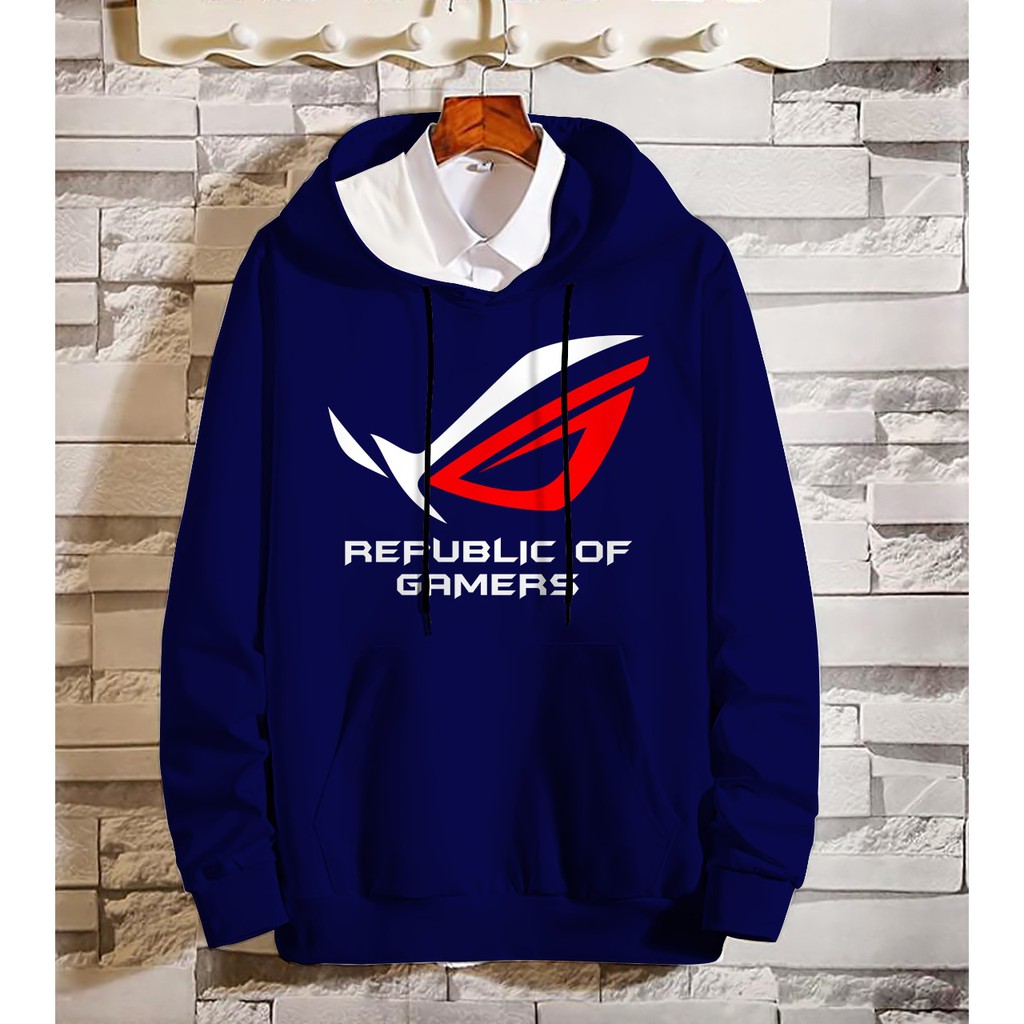 Bisa COD Hoodie Pria / Hodie Pria  / Jaket Pria ROG (Republic of Gamers) Bahan Fleece UK L-XL