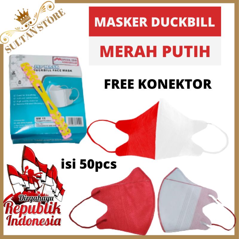 Masker Duckbill Warna Merah Putih JSP isi 50 pcs SM11