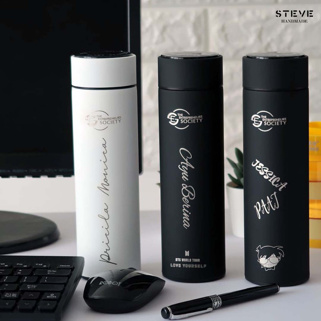 Botol minum stainless Pengukur suhu digital termos vacuum tumbler travel mug  TM0331 White