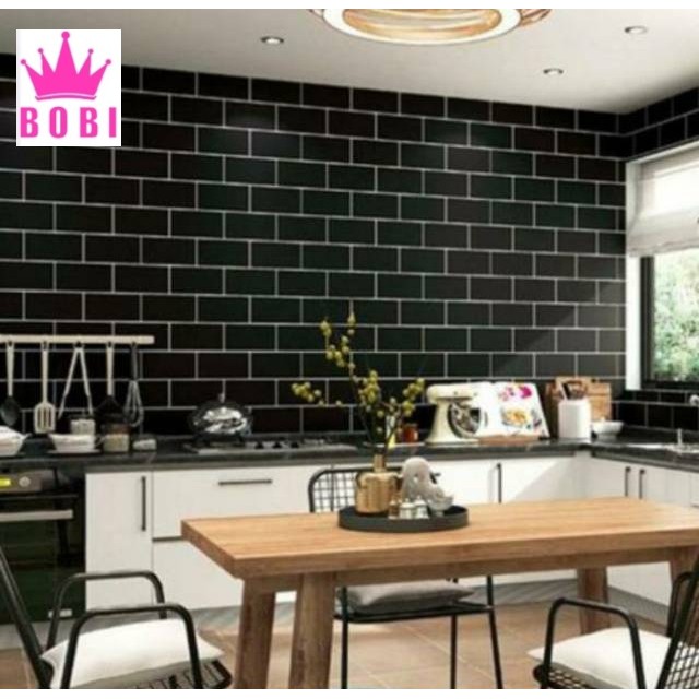 Wallpaper Dinding Sticker Motif Bata Hitam 5285-1 / Ukuran 9mx45cm - Wallpaper Sticker PVC