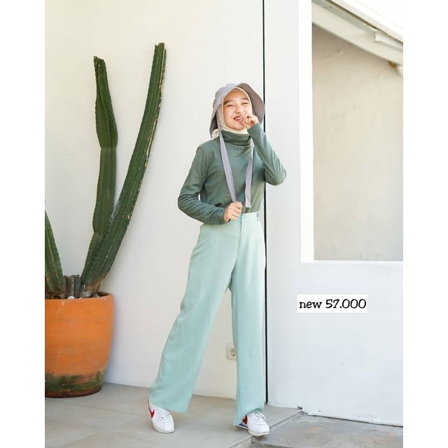 ZEVA PANTS Kulot Rayon Twill Jumbo / Kulot Rayon Premium / High Waist Saku Pinggir Aktif / Bawahan Celana Kulot Fashion Wanita Muslim-Mint