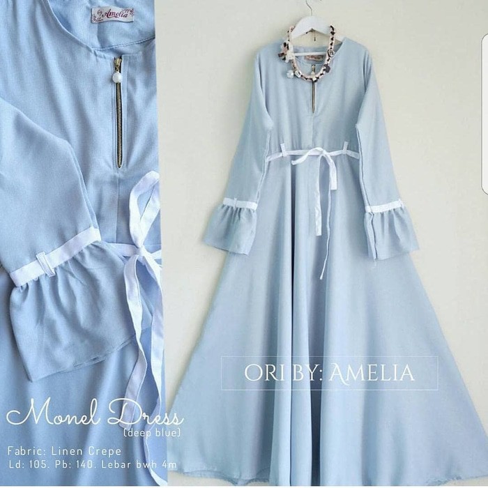 Gamis Monel Dress Baju Panjang Wanita Muslim Hijab Casual Modern Lucu