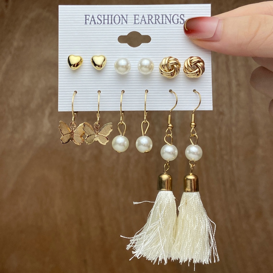 Set Anting Hoop Model Rumbai Kupu-Kupu Pir Hollow Gaya Etnik Bohemian Untuk Wanita