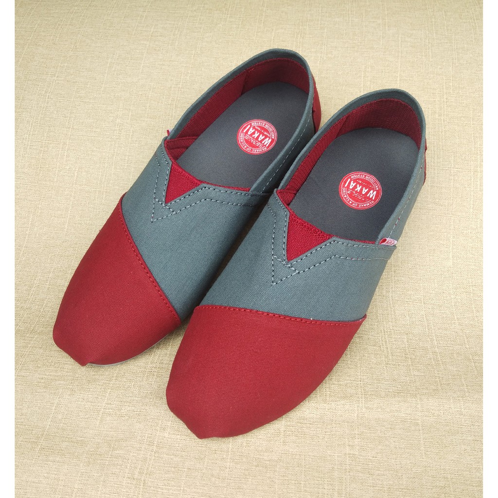 Sepatu slip on pria dan wanita wakei maroon abu.sepatu santai.sepatu kasual.sepatu hijabers