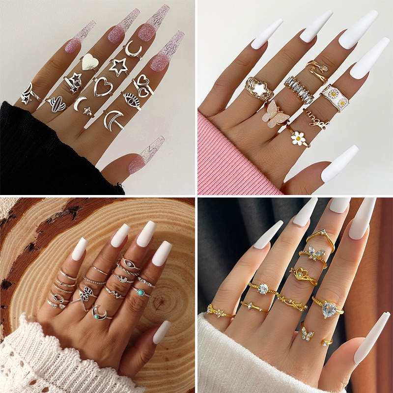 15pcs / Set Cincin Aneka Desain Gaya Bohemian Untuk Wanita