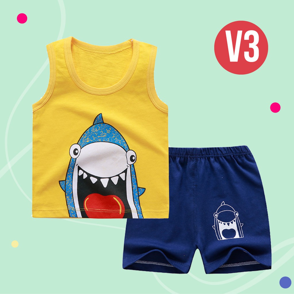 LAPAGO - Set Tanktop Anak Perempuan laki Kartun Setelan Lengan Celana Pendek umur 1 Bulan - 6 Tahun