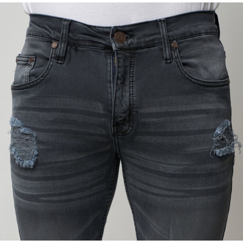 Deefline - Celana Jeans Pria Skinny Slimfit Ripped Jeans ABU GELAP