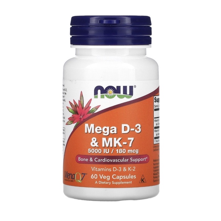 Now Foods vitamin mega D3MK7 D-3 MK7 D3 & K2 MK-7 180 mcg 5000 IU 60 veg capsules