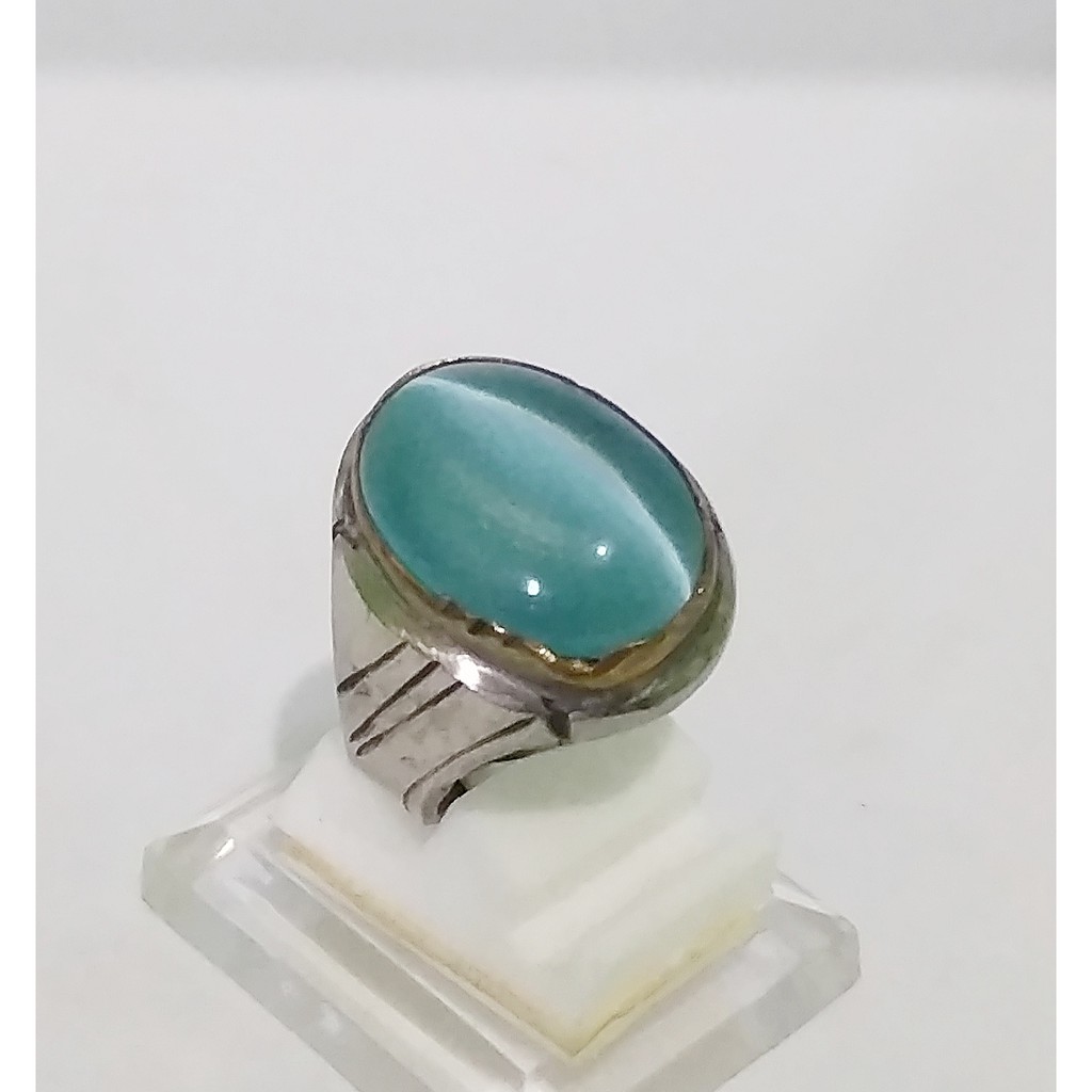 cincin batu akik mata kucing warna biru