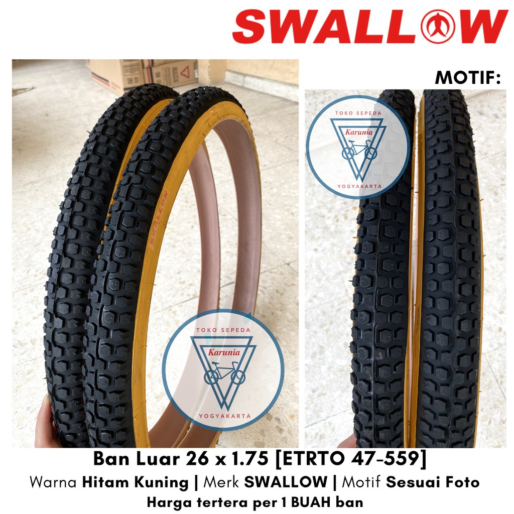 Ban Luar Swallow 26 x 1.75 Hitam Kuning | ETRTO 47-559