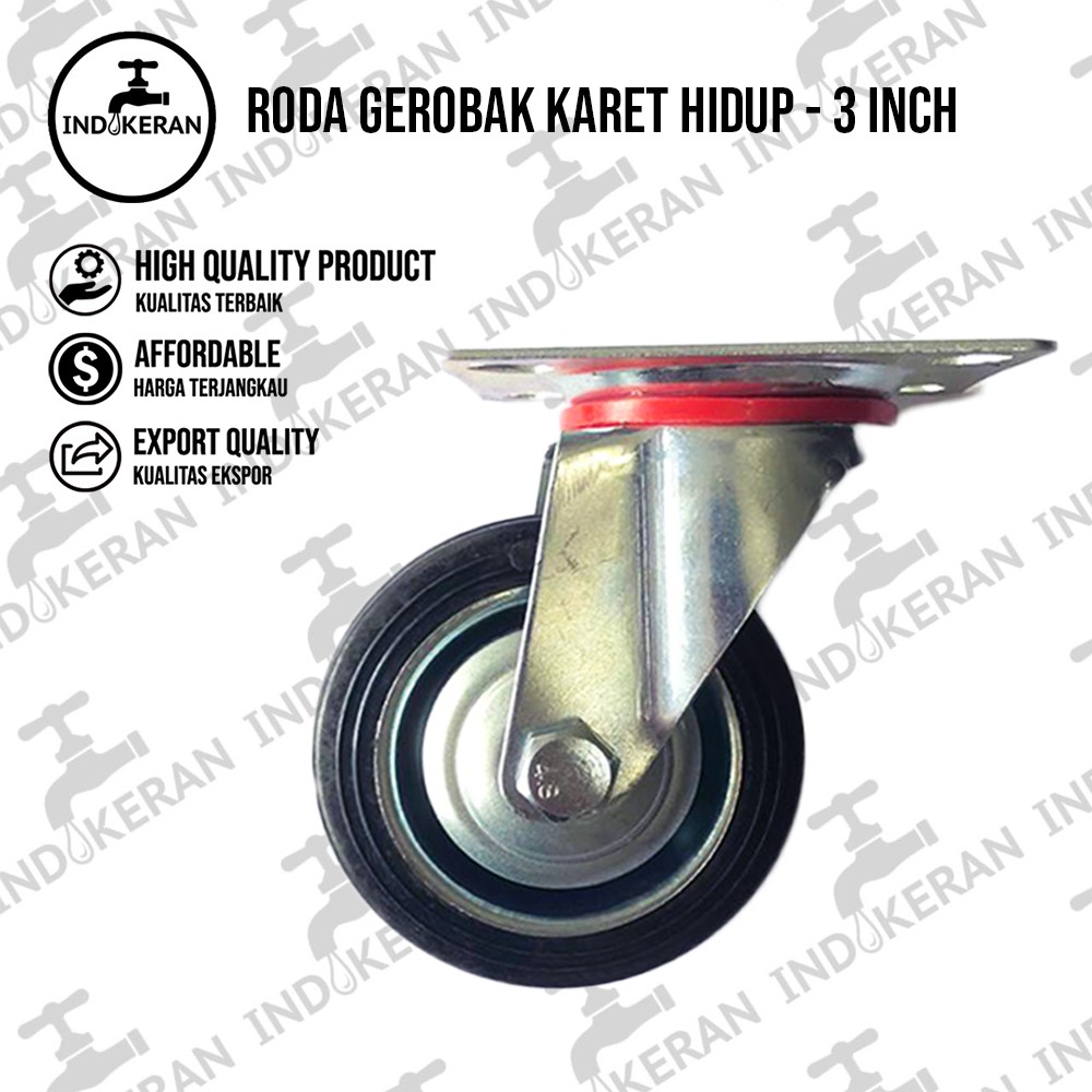 INDOKERAN - Roda Gerobak Karet Hidup - 3 Inch - 1 Pcs