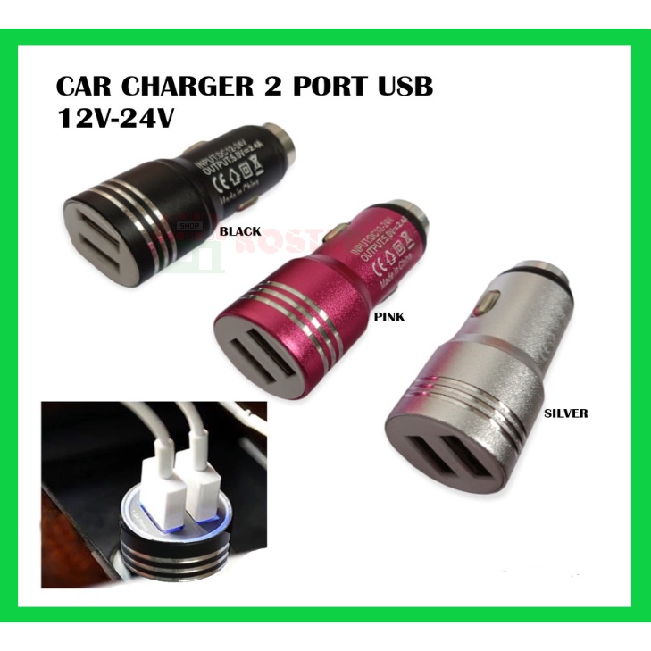 KOSTARIKA Car Charger Colokan Mobil Universal 2 Port 24v Alumunium Metal Case