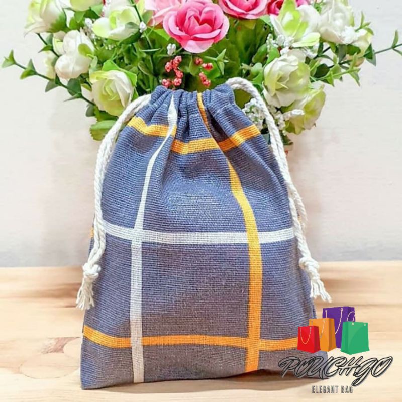 Pouch Serut Travel Pouch Organizer Souvenir Tas Serut Motif Kain Goni Motif Kotak