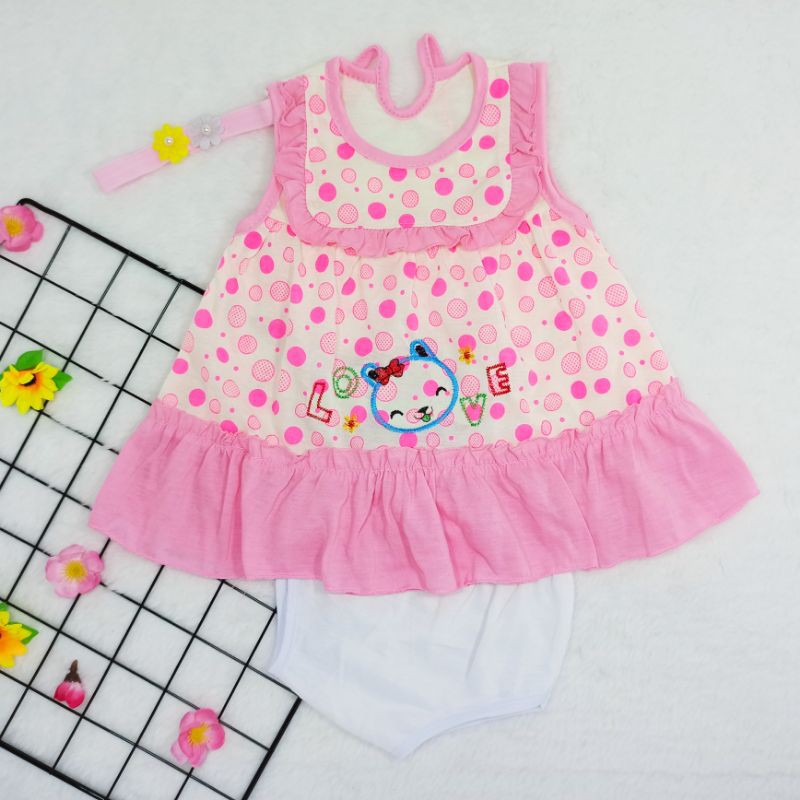 [Ss-7014] Dress Bayi Newborn 0-6bulan Free Bando, Pakaian Bayi, Baju Bayi