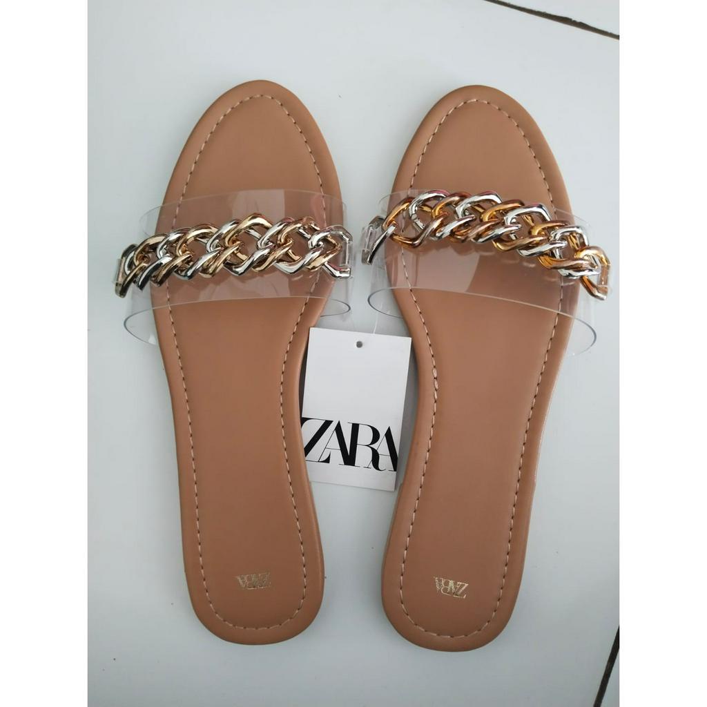 CKBAGS - SANDAL WANITA CASUAL Z4RA FLAT SANDAL VINIL RANTAI IMPORT PREMIUM #3216