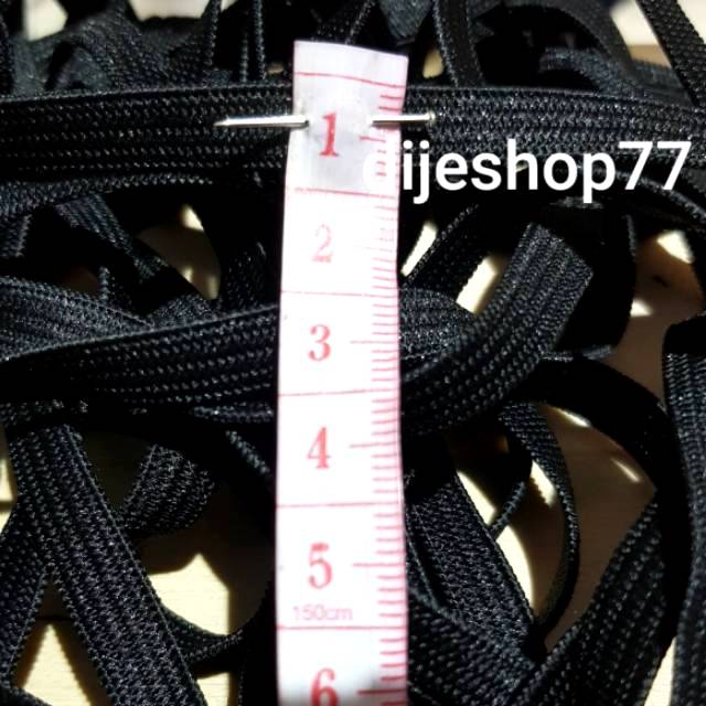 Karet elastis 0.8 cm HITAM 8mm - PACK / Karet baby masker kesehatan tali masker kain hijab apd dasi