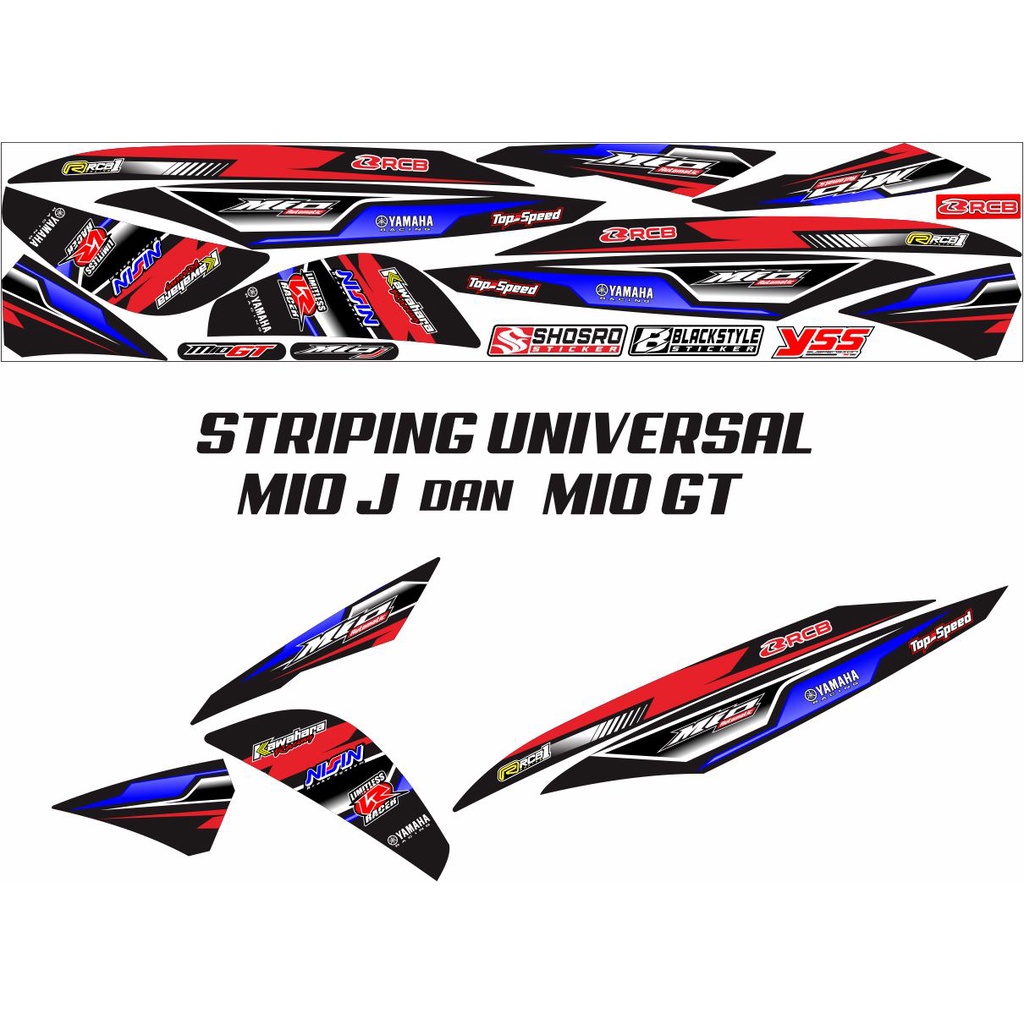 MOTIF LIS STIKER STICKER STRIPING VARIASI YAMAHA MIO J/MIO GT SIMPLE VARIASI RACING MOTIF BIRU HITAM
