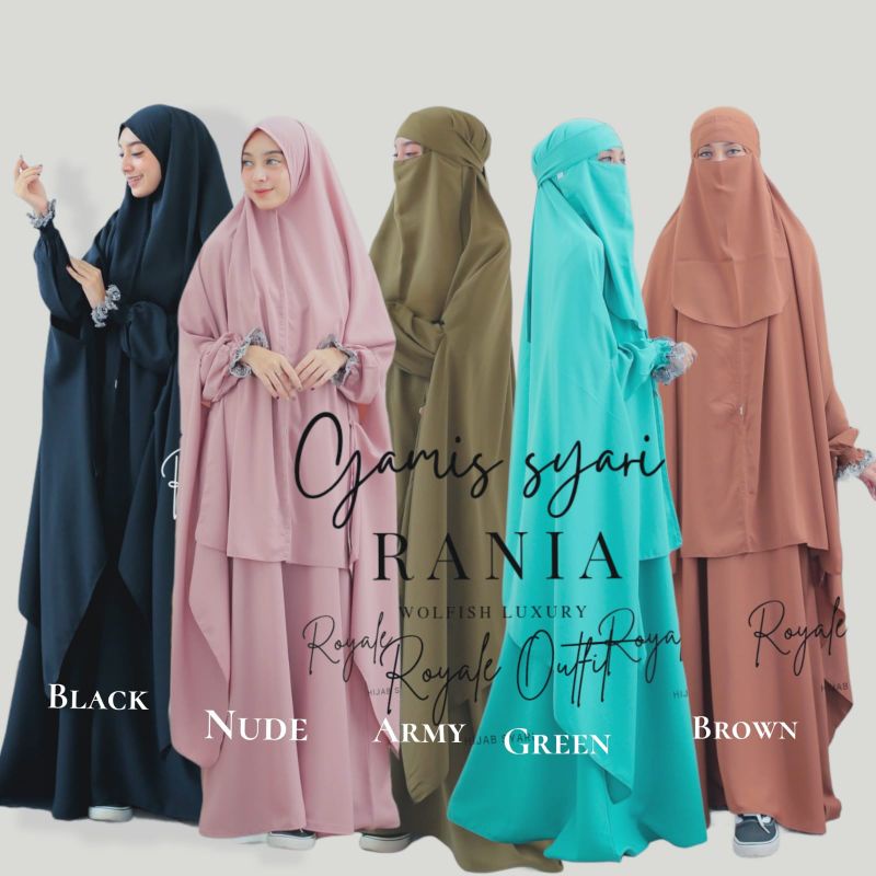 Rania syari gamis set cadar bandana wolfish