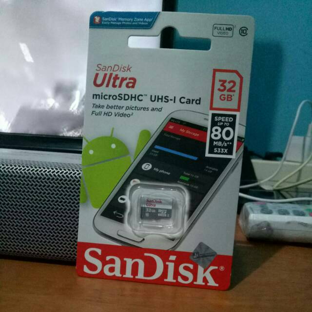 Memori MicroSD Sandisk 32Gb CL10 MMC micro Sandisk 32 Gb 80Mbps