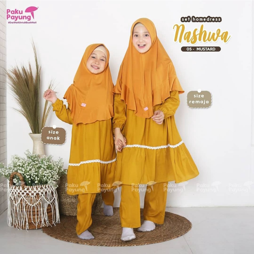 stelan tunik anak plus kerudung 2-14 thn