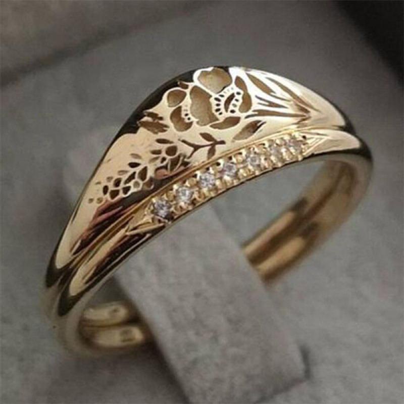 Set Cincin Pasangan Motif Bunga Warna Emas / Silver Untuk Pesta