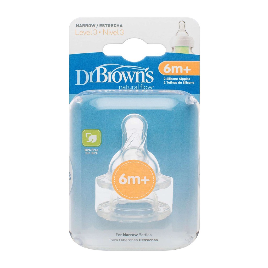 Dr. Brown's Options+ Narrow Neck Silicone Nipple Dot Botol Susu Level 3 (6m+) 2 Pack