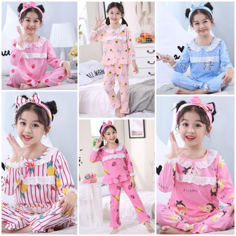 BAJU TIDUR ANAK PEREMPUAN SETELAN UMUR 4-12TAHUN PIYAMA IMPORTC18-C