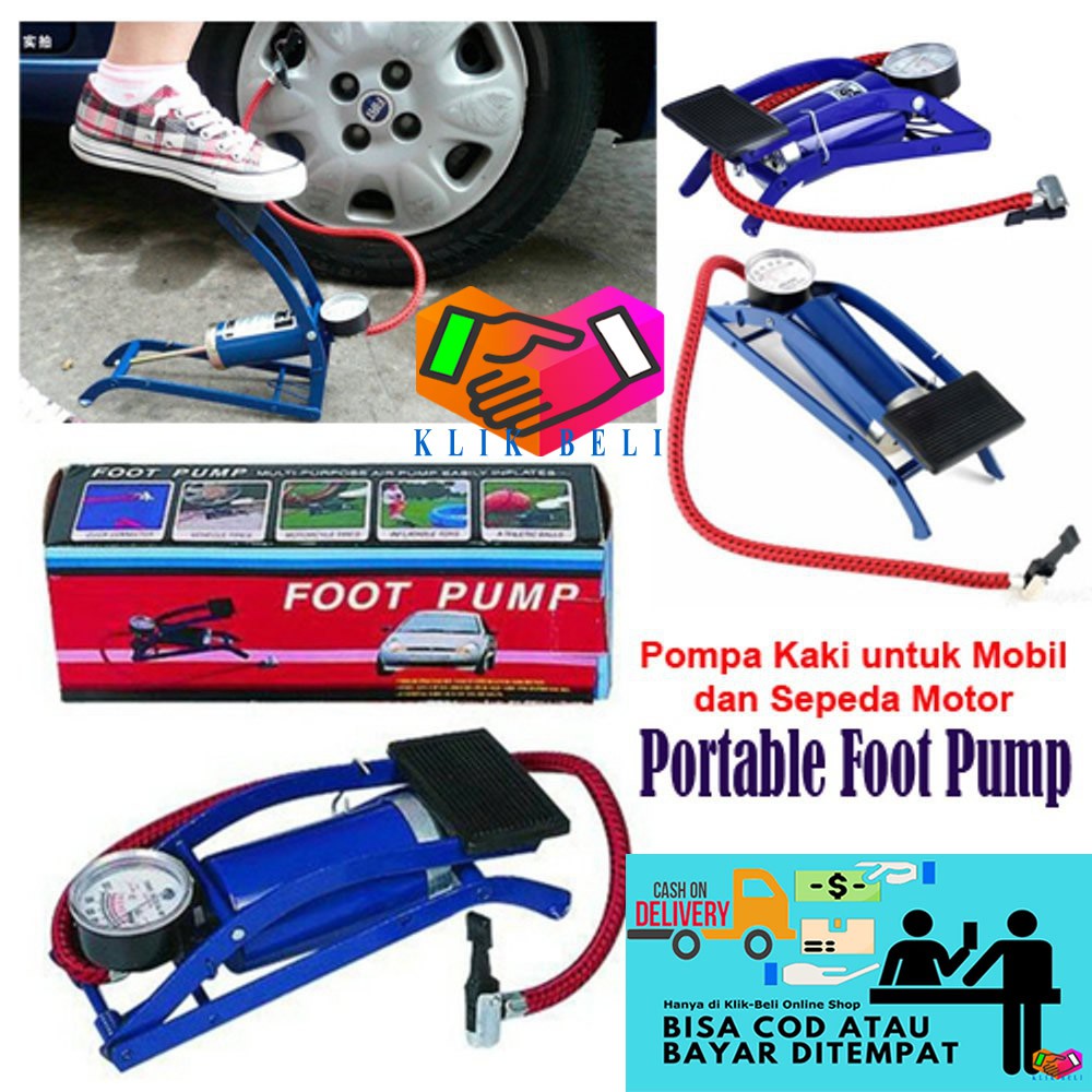 POMPA ANGIN INJAK / POMPA KAKI BAN / FOOT PUMP PORTABLE BAN SEPEDA MOBIL MOTOR