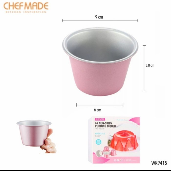 wk9415-4 Pink chefmade 4pcs non stick pudding mould pan / loyang kecil