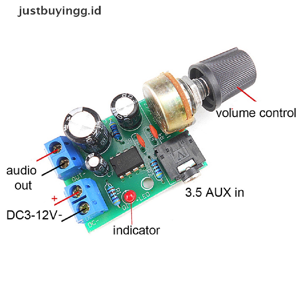 [justbuyingg.id] LM386 10W Audio Amplifier Board Mono 3.5mm DC 3-12V Volume Control ID