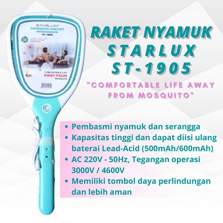 RAKET NYAMUK MOSQUITO STARLUX ST-1905 RECHARGEABLE PEMBASMI SERANGGA