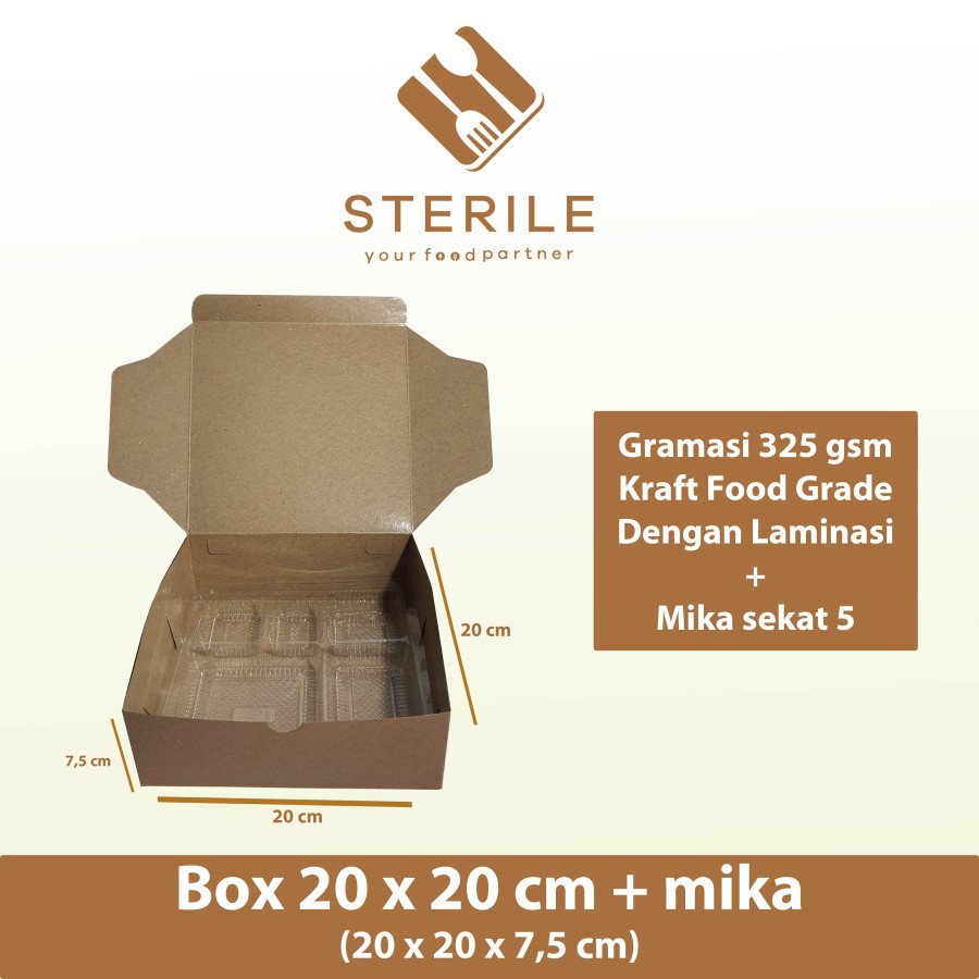 Kotak nasi 20x20cm TEBAL 325 gsm + mika 5 sekat / catering box 20x20