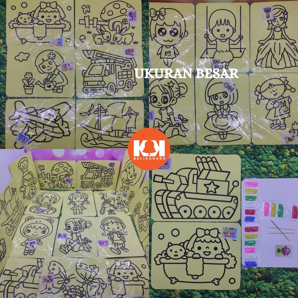 MAINAN ANAK EDUKASI MEWARNAI PASIR GLITTER UKURAN M DAN L / KERTAS MEWARNAI PASIR GLITTER / MAINAN ANAK LUKISAN PASIR WARNA / MEWARNAI SAND PAINTING