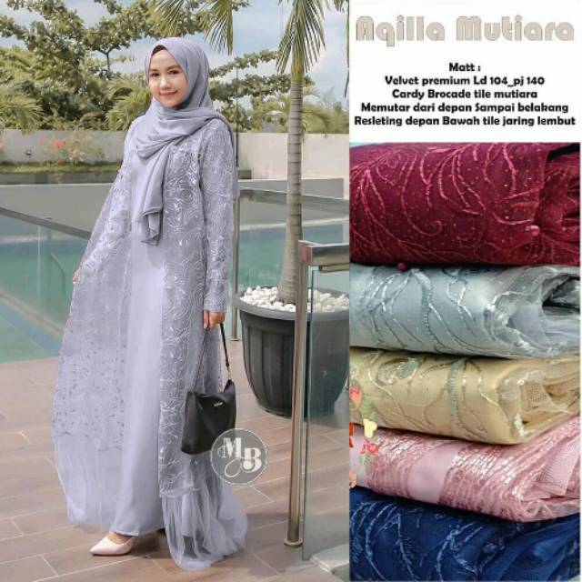 GAMIS CYNTIA AQILLA MUTIARA VELVET MIX BROKAT TILE MUTIARA